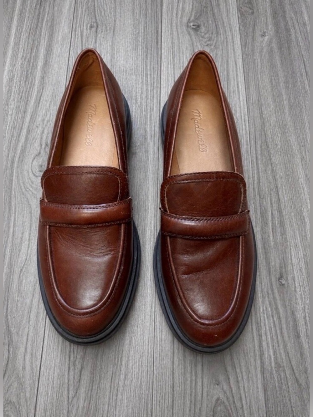 Madewell Bradley Lugsole Loafers Leather Penny Chunky Brown Cherry Wood 9.5